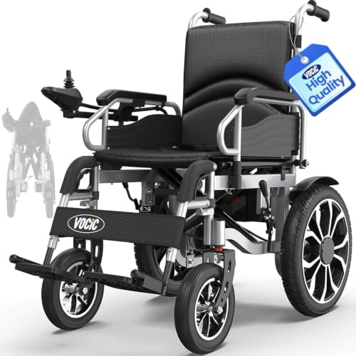 VOCIC Sedia a rotelle elettrica pieghevole, leggera fino a 150 kg, 30 km, per esterni, con pneumatici in gomma da 40 cm, per tutti i terreni, facile da trasportare (grigio argento)