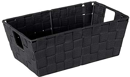 Simplify Small Shelf Woven Strap Tote | Decorative Storage Basket | Built in Handles | Organization | Closet | Bedroom | Bathroom | Nursery | Accessories | Toys | Gifts | 1 Pack | Black