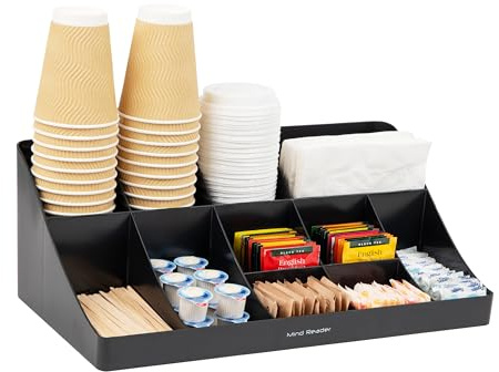 Mind Reader Cup and Condiment Station, Countertop Organizer, Coffee Bar, Kitchen, Stirrers, 17.875L x 9.5W x 6.625H, Black