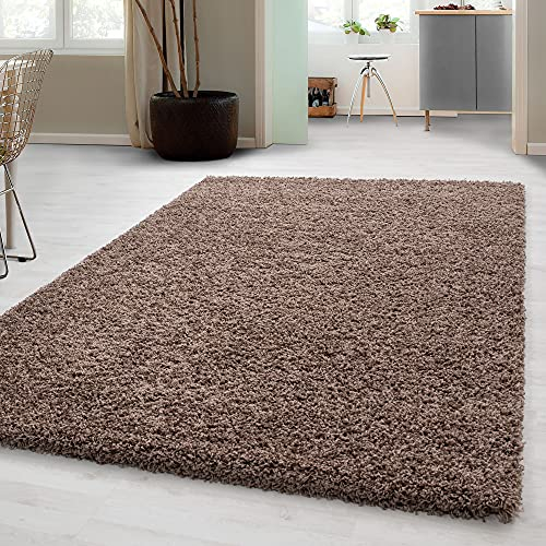 Carpetsale24 Shaggy Hochflor Teppich Wohnzimmer 200x300 (200 x 290 cm) Mokka - Moderner, Flauschiger Langflor Teppich – Weicher Carpet für Schlafzimmer, Esszimmer & als stilvoller Küchenteppich