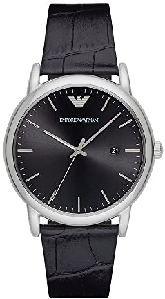 Emporio Armani Herrenuhr , DreizeigerDatumswerk, 43mm Silbernes Edelstahlgehäuse mit Lederarmband, AR2500