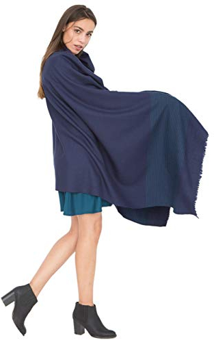 likemary Damen Wollschal – Schals & Tücher für Herbst und Winter – Leichter, Warmer Schal mit Blockstreifen – Ethisches Geschenk & Reisedecke Blaue Streifen