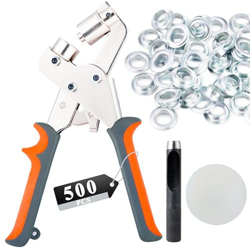 BIZOEPRO Kit di utensili per occhielli da 3/8 di pollice pinze a pressione 10 mm manuale palmare con 500 occhielli argento