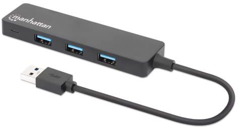 Manhattan 164900 4-Port USB 3.2 Gen 1 Hub Vier USB-A-Ports, 5 Gbit/S Datenübertragungsraten, Stromversorgung über USB, Schwarz