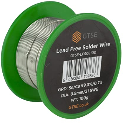 GTSE - Stagno per saldatura - Privo di piombo - Nucleo in colofonia - Sn 99,3 Cu 0,7-0,6 mm - 100 g su rocchetto