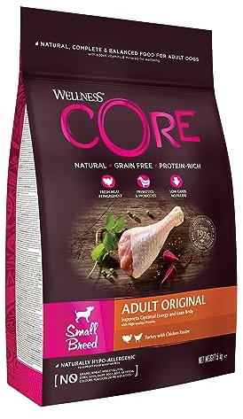 Wellness CORE Small Breed Original, Hundefutter trocken für ausgewachsene Hunde kleiner Rassen, Pute & Huhn, 5 kg, ohne Zuckerzusatz, getreidefrei, mit hohem Fleischanteil