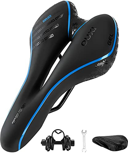 OUXI Bike Seat, Gel Bicycle Saddle Comfortable Soft Breathable Cycling Bicycle Seat Cushion Pad with Ergonomics Design for MTB Mountain Bike Exercise Bike Road Bike Men and Women-Blue
