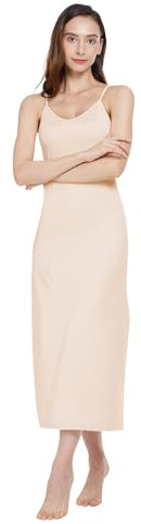 MANCYFIT Long Slips for Under Dresses Full Length Adjustable Spaghetti Strap Nightgown Nude Small