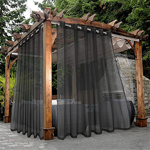BONZER Outdoor Sheer Curtains for Patio Waterproof - 2 Panels Wide Grommet Indoor Voile Curtains for Living Room, Bedroom, Porch, Pergola, Cabana, 100 x 95 inch, Grey