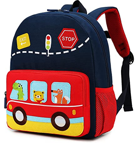 willikiva Car Dinosaur Kids Toddler Backpack for Boys and Girls Children Waterproof Preschool Bag(Red Music Party)