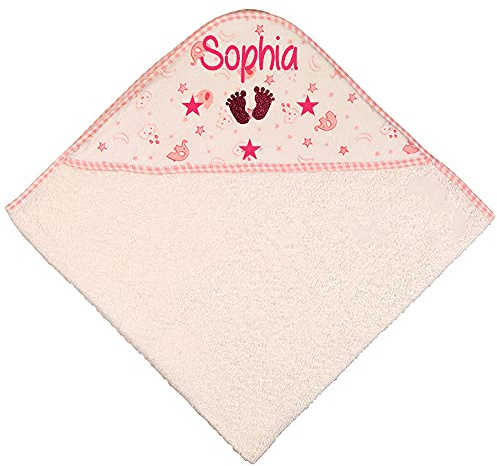 Alwaystrusted Personalised Gift Pink Elephant Baby Hooded Towel Pink Glitter Feet Girl AT-SB55-02-M
