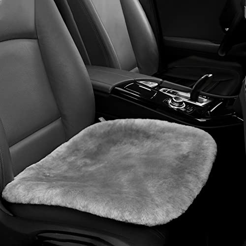 IRIWOOL Genuine Sheepskin Auto Seat Pad, Australian Soft Wool Seat Cover Breathable and Sweat-Wicking Comfort Warm Universal Fit,19.2 inch x19.2 inch (Front seat Cushion 1pc, Gray)