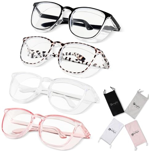 Feaglo Safety Glasses, Anti Fog Safety Goggles for Women Men, Blue Light Blocking with Clear Lens, 4Pack Stylish Eye Protection Glasses with side Shield