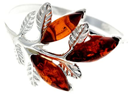 SilverAmber Jewellery - Bague design moderne en argent sterling 925 et ambre de la Baltique 3 pierres – AR2, T, Argent sterling