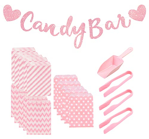 Sctmda Zucchero Set 3 Pezzi Pinze da Zucchero 75 Sacchetti Caramelle e Paletta da Ghiaccio Candy Bar Decorazione Banner Pinze per Ghiaccio Pinze per Caramelle Pinze di Servizio