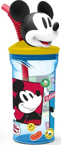 Disney 360 ml Musse Pigg Musse Pigg återanvändbar plast barnblå kopp med sugrör och 3D-figur av karaktären