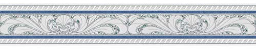 BRICOFLOR Frise papier peint style baroque Frise tapisserie couleur bleu et blanc pour salle de bain Frise murale vintage élégante