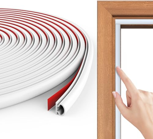 Flintronic Burlete Puerta Tiras Sellado Ventana, 19.7Ft/6M Goma Burlete Para Marcos de Puertas Insonorizados, Autoadhesivo Pvc Junta Cinta Insonorizar, Aislante Termico Frio/Calor, Tipo D(Blanco)