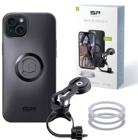 SP CONNECT Bike Bundle II | SPC+ | kompatibel med iPhone 15 Plus | Mobiltelefonhållare för cykelstyre | Mountainbike vägcykel mobiltelefonhållare