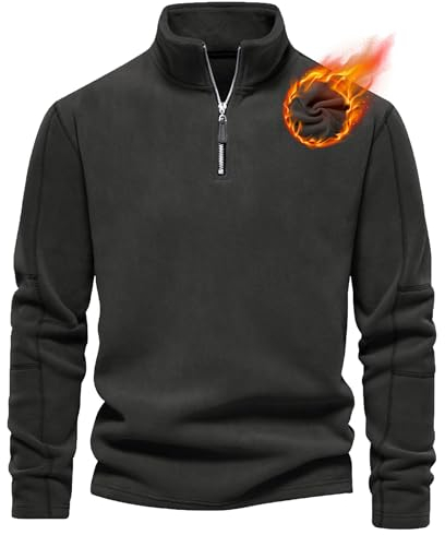 Livonmone Herren Fleece Pullover Warmes Microfleece Sweatshirt Half Zip Fleecepullover für Herbst und Winter Dunkelgrau L