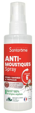 Santarome - Spray Anti-moustiques - Zones tempérées et tropicales, efficacité 6h - Actif 100% d'origine végétale - Dès 6 mois - France - 100 ML