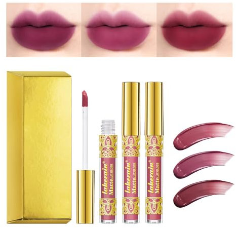 ieron Lip Stains 3 pezzi Lucidalabbra Opaco Antiaderente resistente all'acqua a lunga durata con confezione regalo dorata per trucco labbra Bellezza - Serie Viola