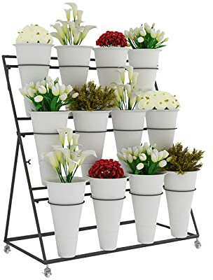 Metal Lader Plant Flower Stand - Indoor/Outdoor Display Shelf for Flower Shop/Home Storage - 3 Tier, 3 Color Options