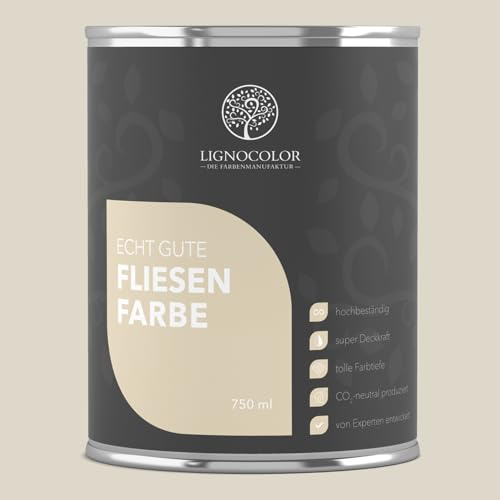 Lignocolor Fliesenfarbe matt | hochbeständige Farbe für Wand- & Bodenfliesen (Ida´s Light Grey matt, 750 ml) | hochdeckend für den Innenbereich
