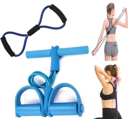 Pedal de pie de cuerda elástica multifunción, banda de resistencia de pedal de 4 tubos, expansor de pecho, ideal para ejercicio de fitness en casa/gimnasio, apunta a brazos, piernas y abdomen para