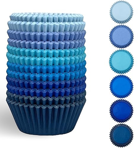 Gcardist Standard-Muffinförmchen Cupcake-Becher Lebensmittelqualität 6 einfarbige blaue 300 Stück Farben Muffinpapier Backförmchen Cupcake-Hüllen (Standardgröße)