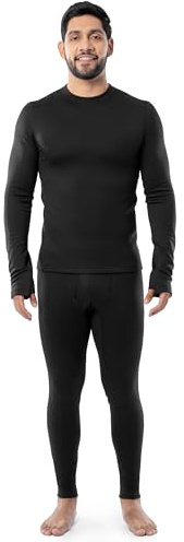 Fruit of the Loom Men's Heavyweight Brushed Back Fleece Thermal Underwear Base Layer Set, Black, Medium