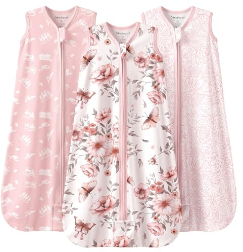 Mosebears 3 Paquetes Saco de Dormir de Verano Para Bebés 0,5 Tog Algodón Saco de Dormir Transpirable para bebés (Rosa, S(0-6 meses))