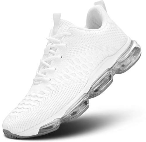 Pozvnn Mens Air Cushion Running Shoes Fashion Casual Walking Tennis Sneakers Non Slip Breathable Trail Sport Gym White 13