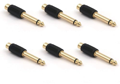 Lunpog Ljudadapter 6,35 mm 6 st. uttagskontakt till RCA-uttag adapter koppling mono 6,35 mm jack till chinch-adapter förgylld