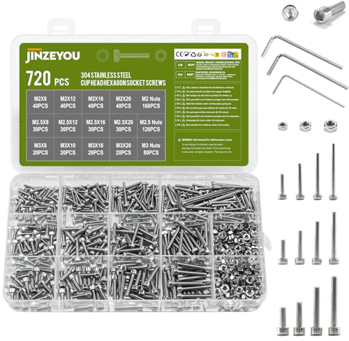 720 Pz Viti M2 M2,5 M3, Kit di Bulloni e Dadi, Set di Viti a Testa Cilindrica con Esagono Incassato in Acciaio Inox, Vite a Testa Cilindrica e Rondelle per Riparazione Biciclette Motociclette