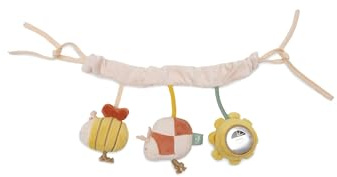 Jollein Catena per passeggino - Pretty Picnic – Sole, ape e coccinella – Giocattolo sensoriale per passeggino con specchio e suoni – Con cinturino in tessuto