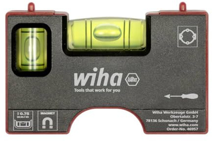 Wiha Mini nivel de burbuja Pocket I 10 cm con imán I Herramienta electricista para enchufe I Nivel horizontal de 4 anillas + nivel vertical para una alineación precisa I Nivel magnético (46957)