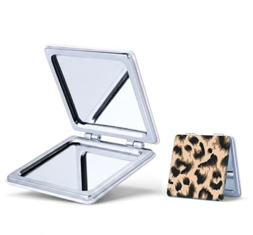 Visxcnu 1 Pezzo Specchio da Borsa Pieghevole Leopardo, Specchio da Trucco Doppia Faccia 1X/3X Ingrandimento, Specchio Portatile per Donna Viaggio Borsa