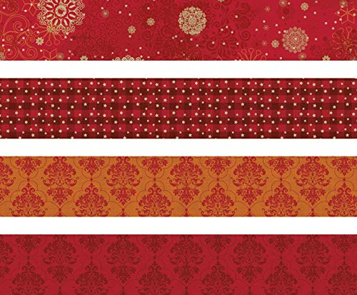 Heyda 204875523 Faltstreifen-Set für Fröbelsterne 1 x 30 cm & 1, 5 x 45 cm, 4 Motive Sortiert in zwei verschiedenen Größen, Rot Gemustert