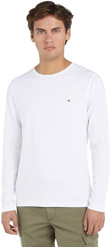 Tommy Hilfiger Uomo Maglietta Maniche Lunghe Stretch Slim Fit Cotone, Bianco (White), M