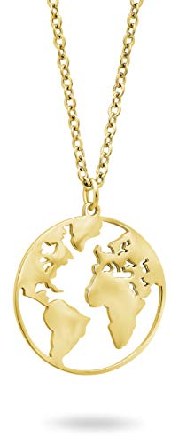 Nuoli® Weltkugel Kette Gold (45 cm) Weltkarte Halskette für Damen und Herren