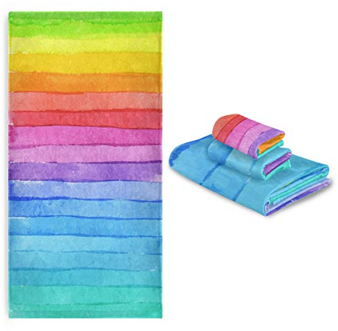 Blueangle Rainbow Striped Towel Set of 3,Soft Towels Bathroom Sets, 1 Bath Towel 30x60 inch, 1 Hand Towel 16x28 inch & 1 Washcloth 13x13 inch