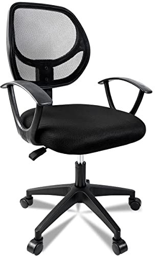 Silla de oficina ergonómica con respaldo de malla transpirable, asiento acolchado, altura ajustable, reposabrazos fijos y ruedas giratorias | Cómoda, funcional y moderna para casa o despacho