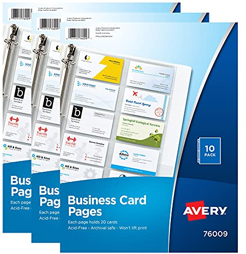Avery Clear Business Card Organizer Pages for 3 Ring Binders, 10 Per Pack, 3-Pack, Holds 600 Cards Total (78723)