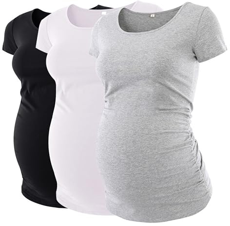 Love2Mi 3PCS Camicia Premaman Maniche Corte Abbigliamento Premaman T-Shirt Casual Premaman Top, nero, bianco, grigio, L