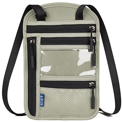 Eucomir Brustbeutel Brusttasche Herren Dame RFID Blockierende Reisepasstasche Mit Verstellbarem Halsriemen Reisedokumenten-Brieftaschenorganizer Für Bargeld,Karten,Schlüssel Und Reisepass(Grau)