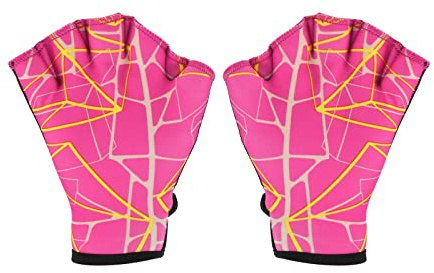 PATIKIL Webbed Swim Gloves, Swimming Aquatic Gloves Printing Water Resistance Training Accessories for Swimming and Diving, S, Rose Red