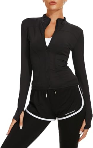 Kiiwah Laufjacke Damen, Sportjacke Dünn Eng, Trainingsjacke Running Jacket Women Gym, Atmungsaktive Daumenloch Sport Oberteile (S)