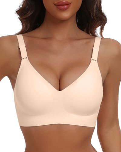 HORISUN Wireless Push Up Full Coverage Bra for Women Seamless Bras with Soft Support Comfort T Shirt Bralette (Nude,3XL)