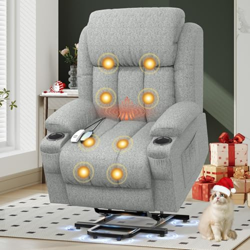 YONISEE Poltrona Relax Elettrica, 150° Poltrone Reclinabile Massaggiante Con Poggiapiedi e Riscaldamento, USB + Tipo C, 2 Portabicchieri, 4 Tasche Laterali Elettrica Alzapersona Poltrona Anziani Sofa